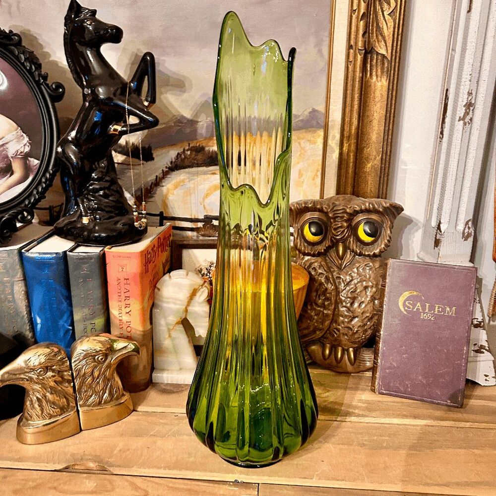 L.E. Smith Simplicity Swung Vase - 21.25" Tall Avocado Green Stretch Floor Vase